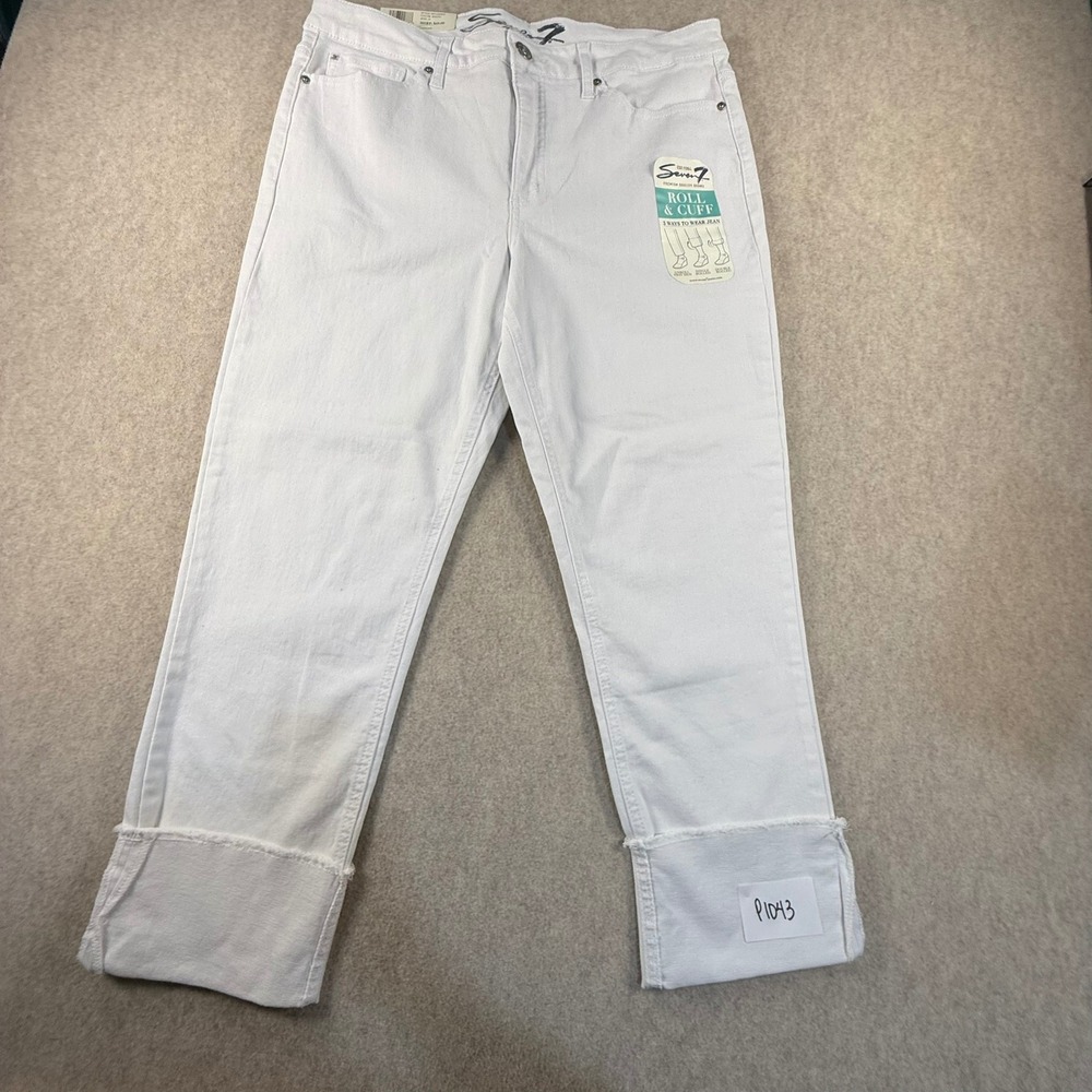 NWT Seven7 White Roll & Cuff Fray Hem Jeans Size 16 MY1430WH